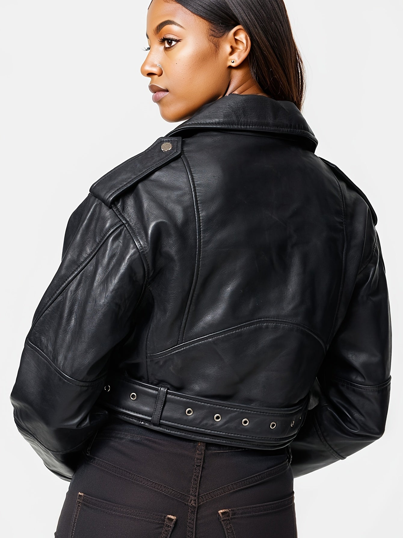 Leather jacket with adjustable belt