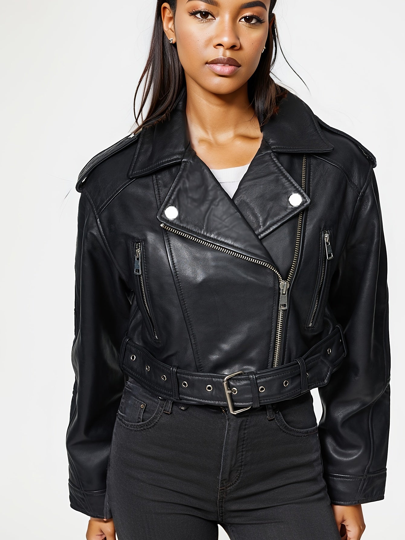 Leather jacket with adjustable belt