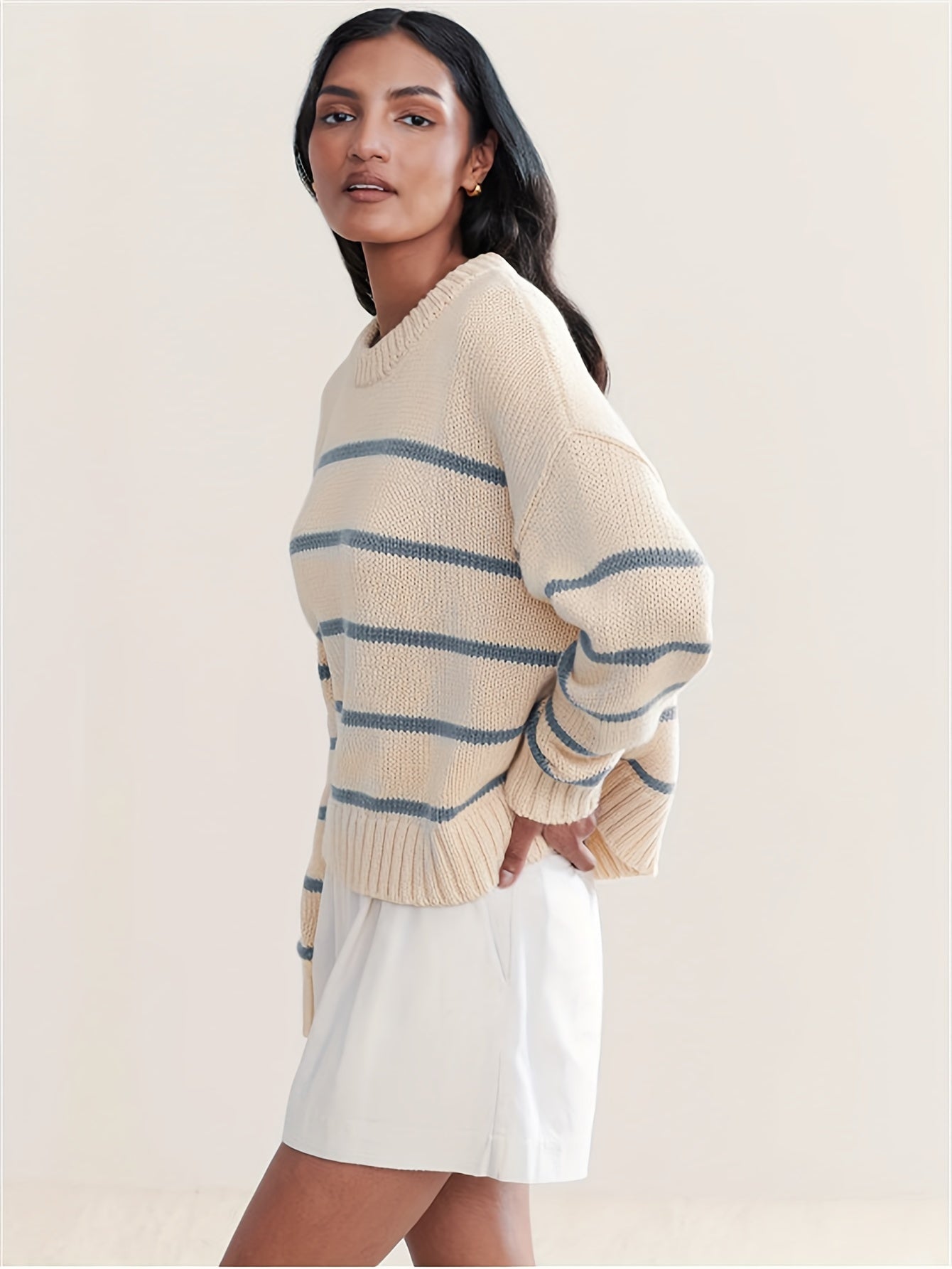 Striped sweater with dropped shoulder