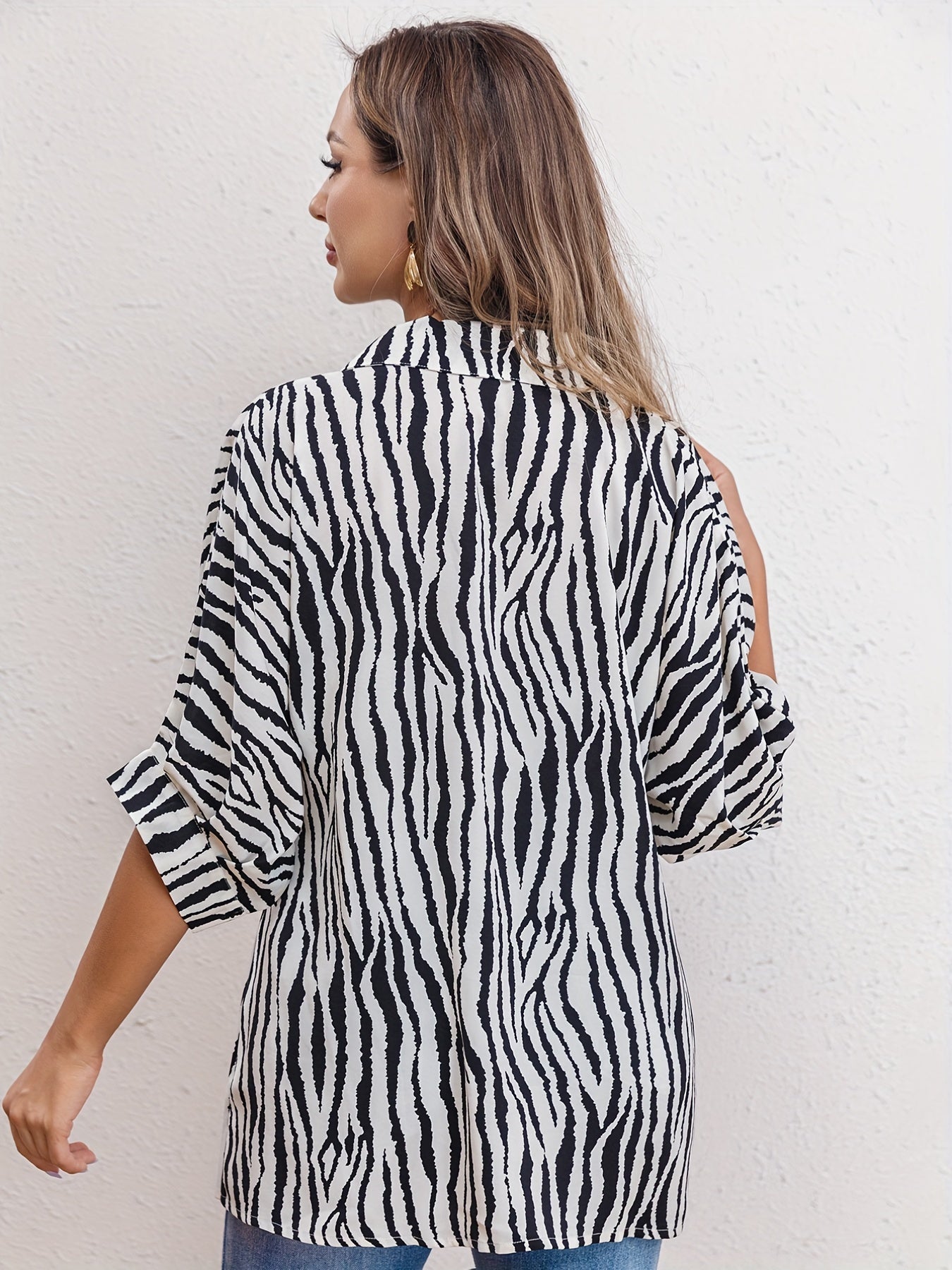 Zebra Print Blouse with Cuffed Sleeves