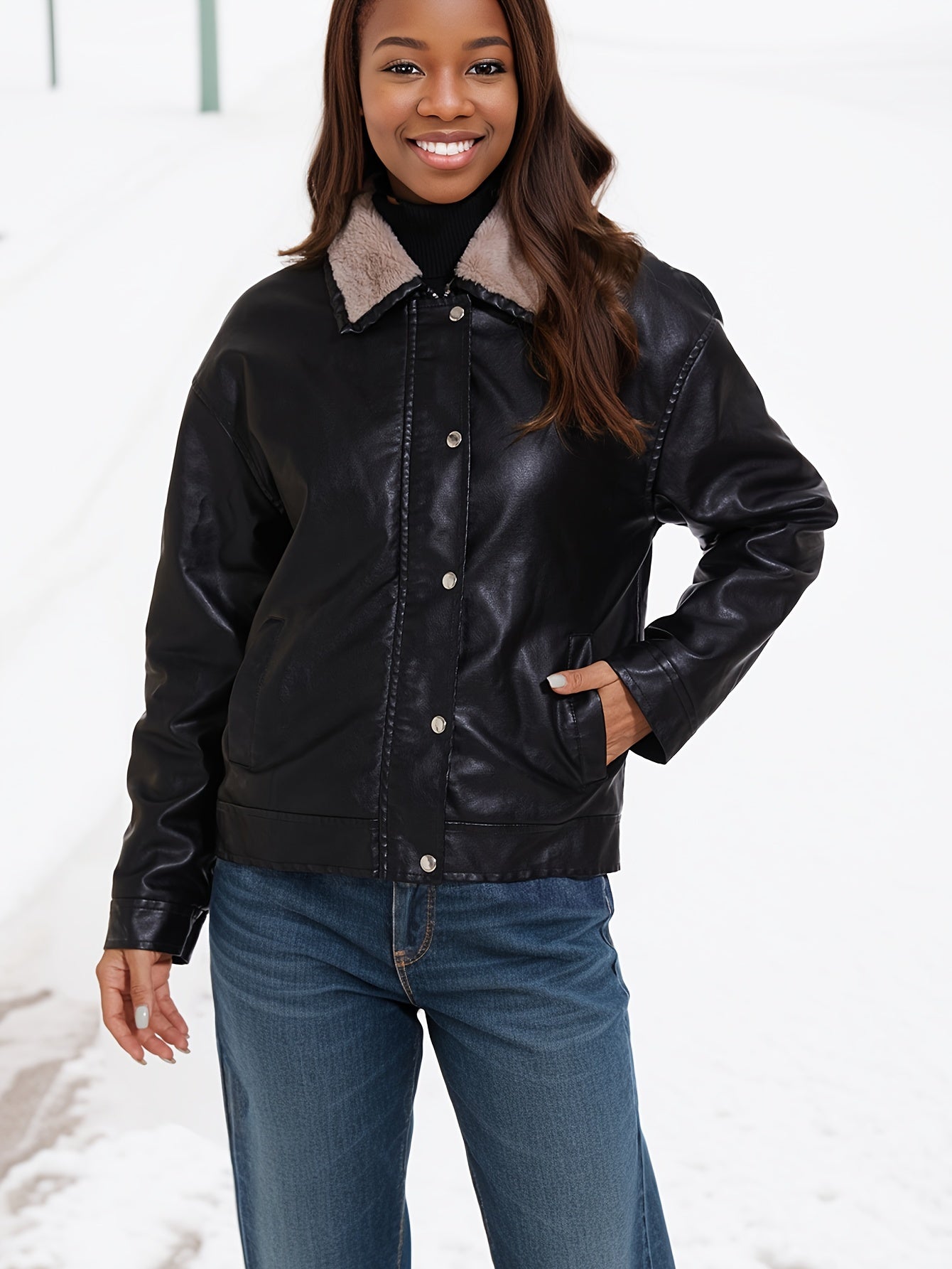 Fleece lined PU leather jacket