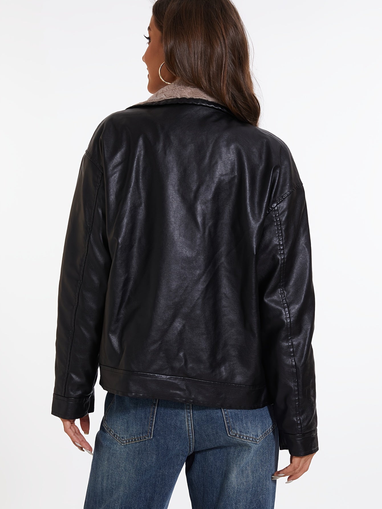 Fleece lined PU leather jacket