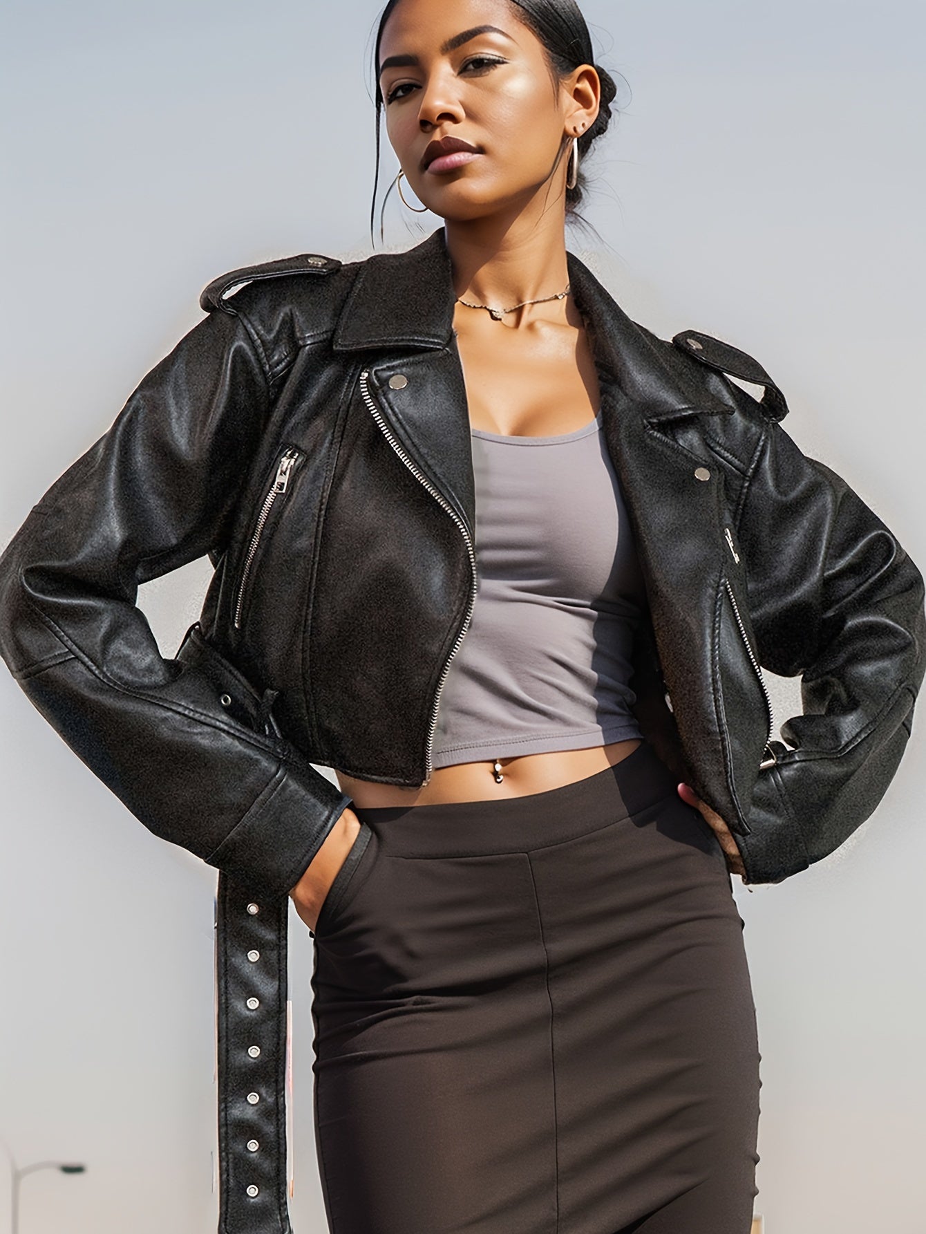 Leather jacket with adjustable belt