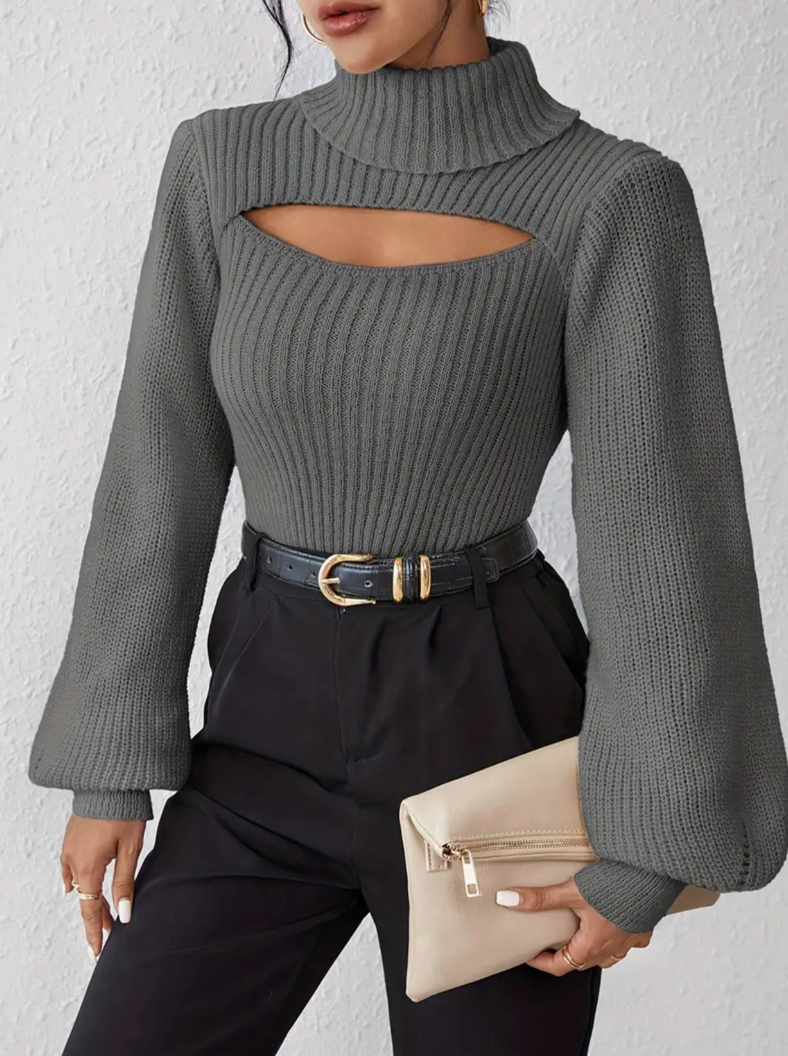 High Neck Sweater with Cutout