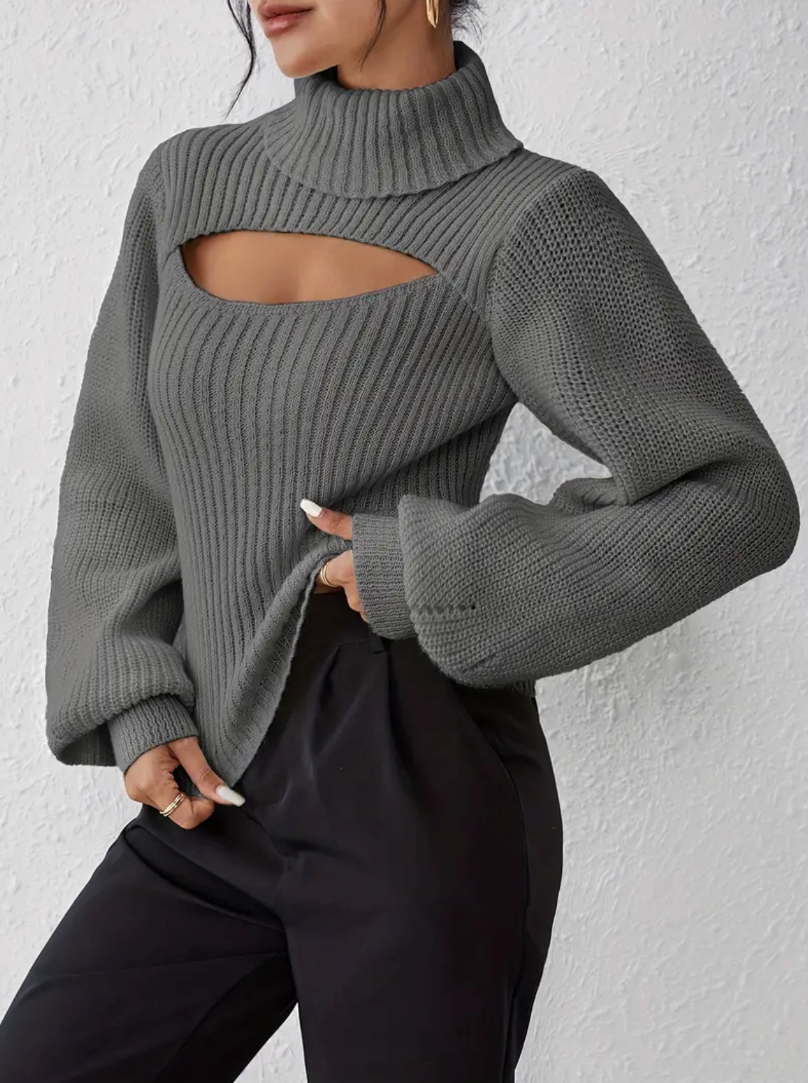 High Neck Sweater with Cutout