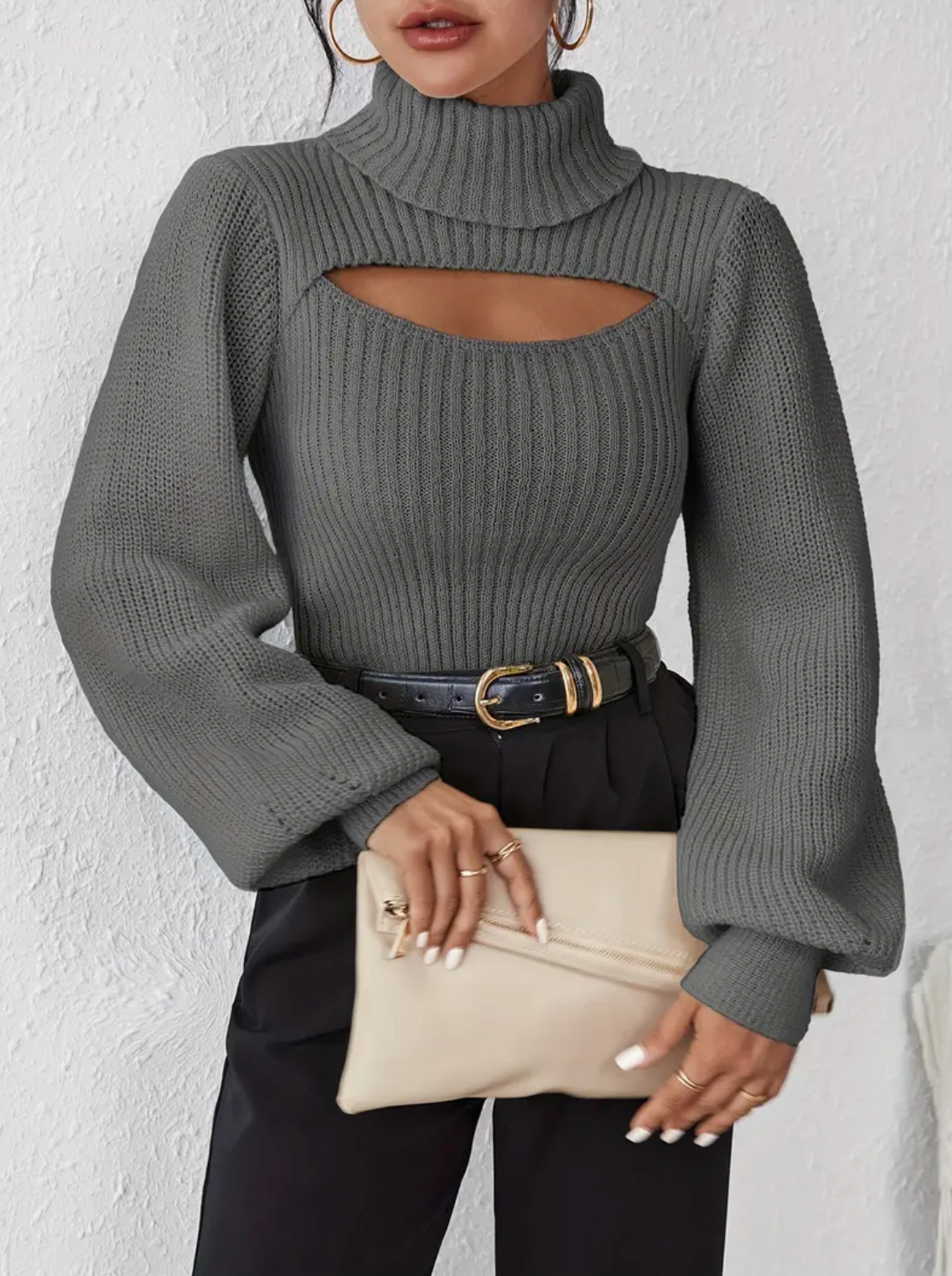 High Neck Sweater with Cutout