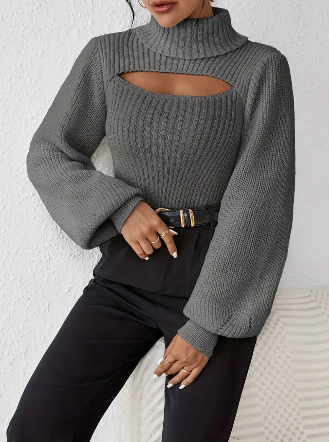 High Neck Sweater with Cutout