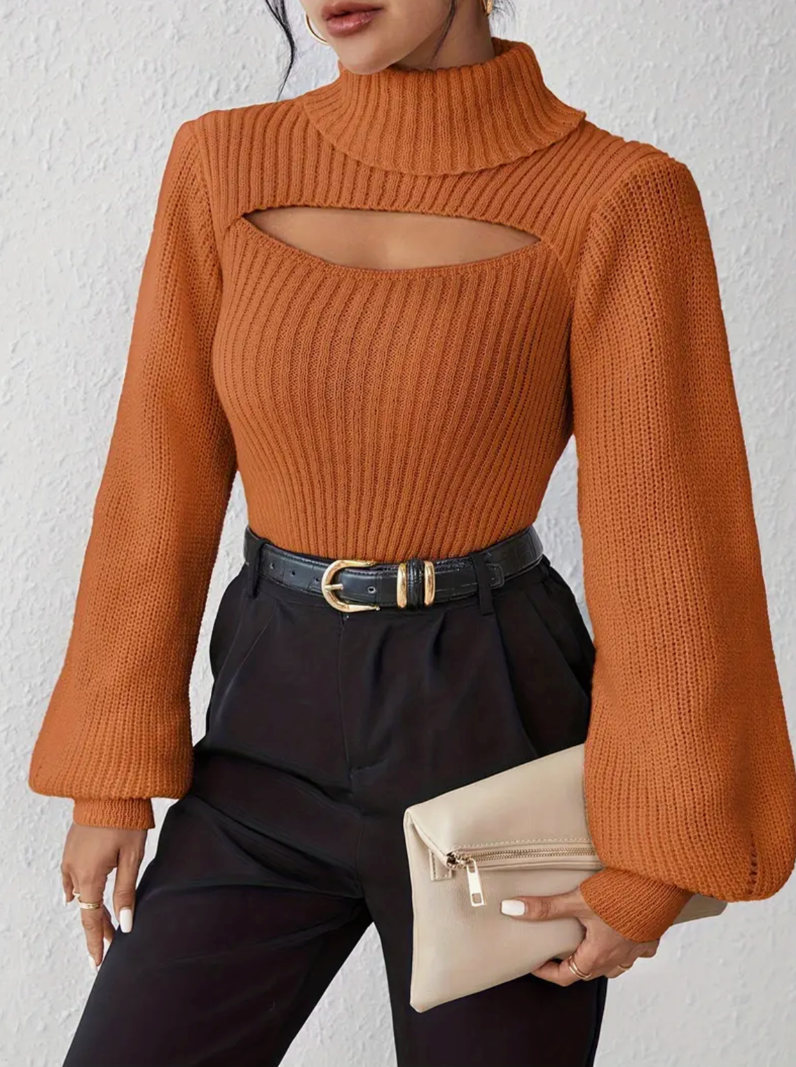 High Neck Sweater with Cutout