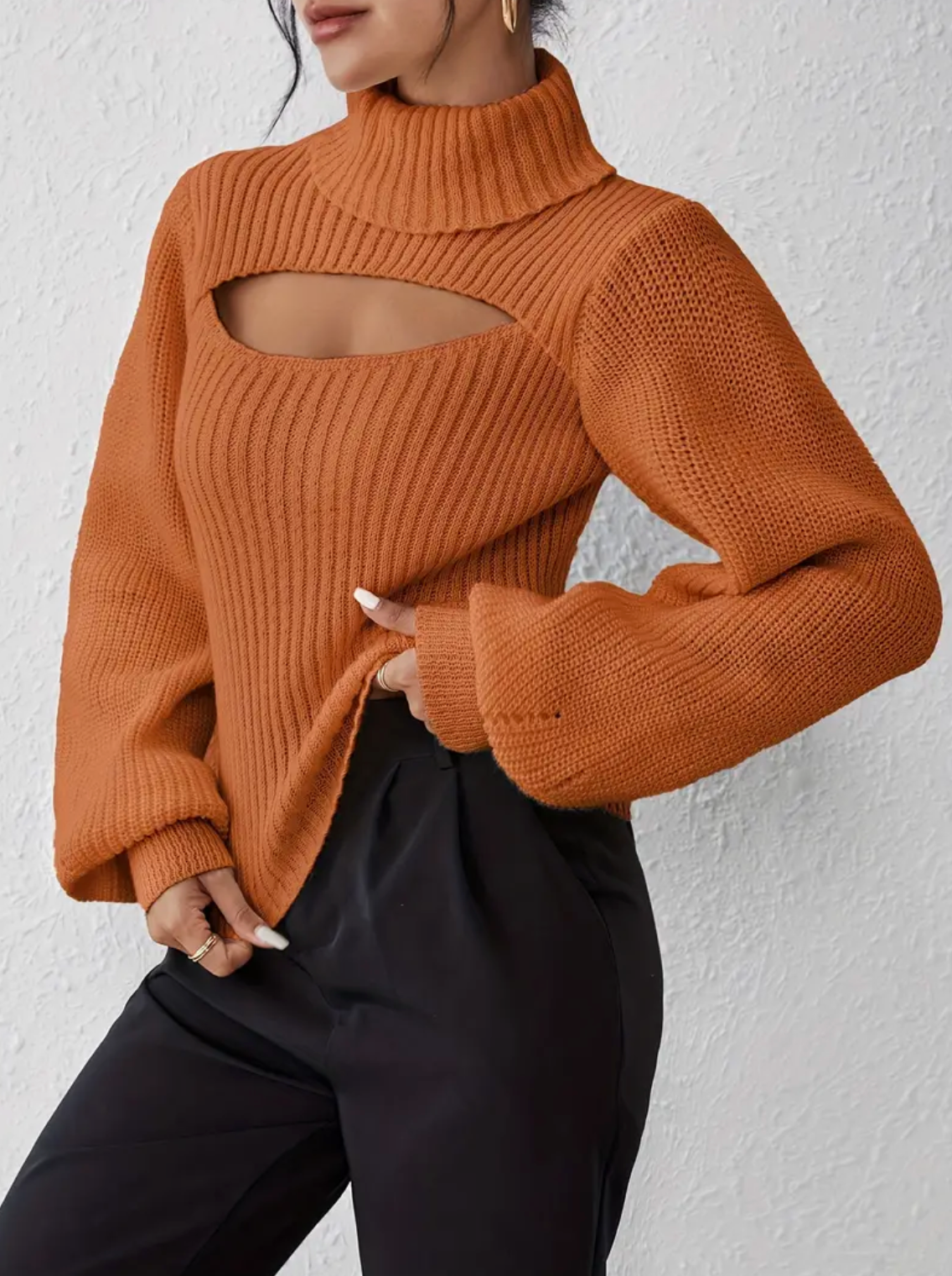 High Neck Sweater with Cutout