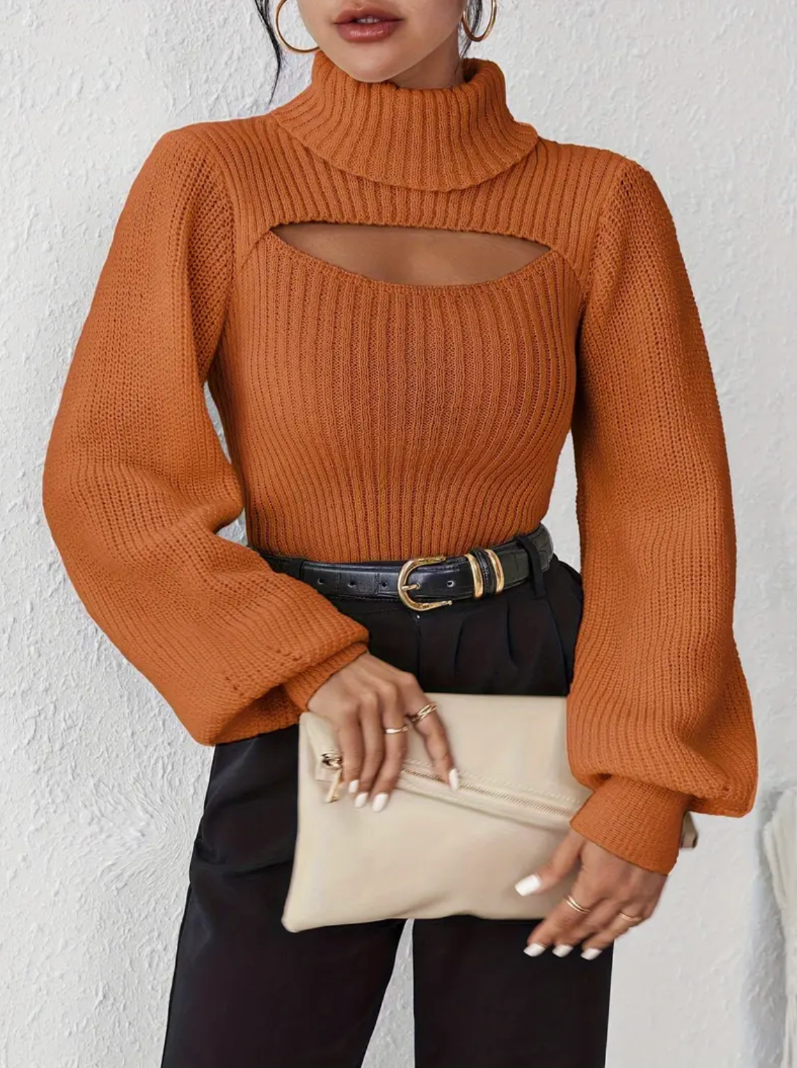 High Neck Sweater with Cutout