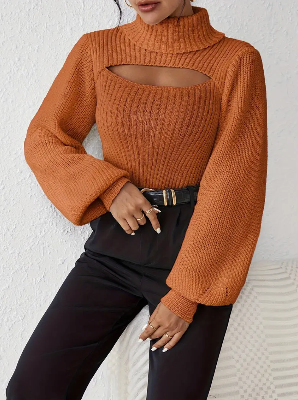 High Neck Sweater with Cutout