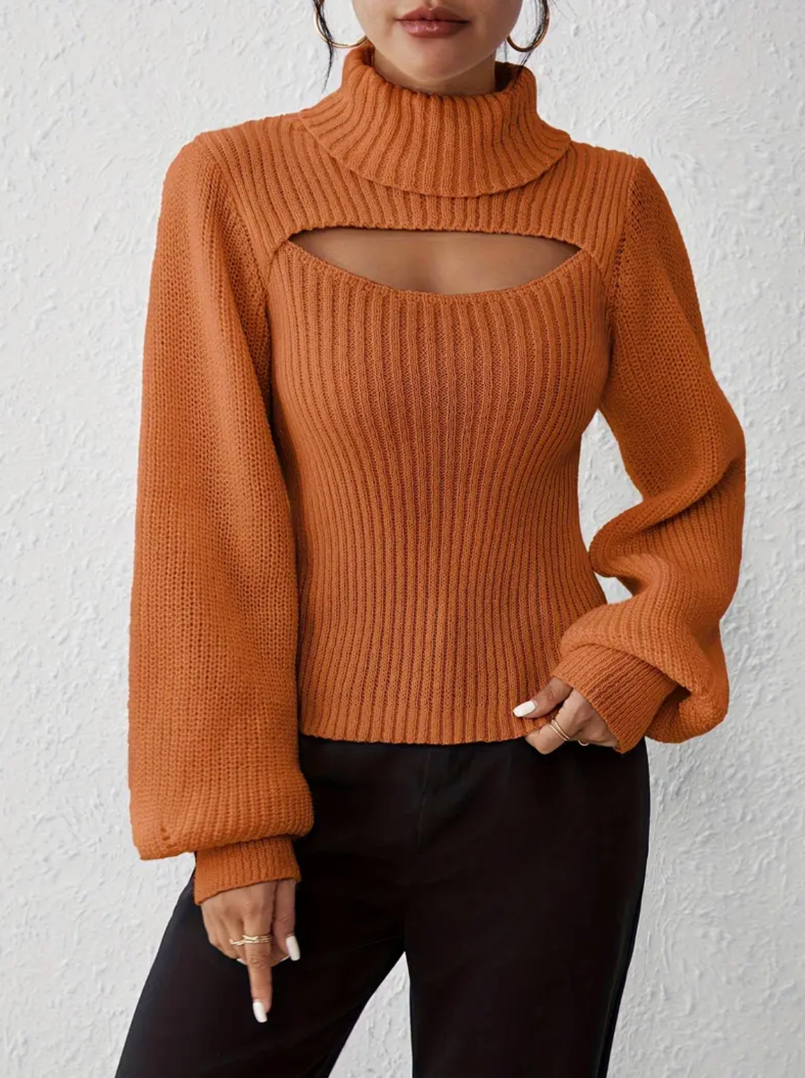 High Neck Sweater with Cutout