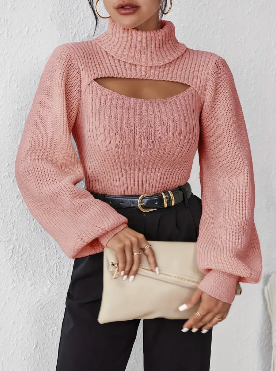 High Neck Sweater with Cutout