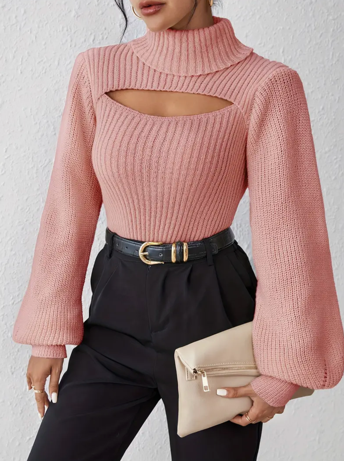 High Neck Sweater with Cutout