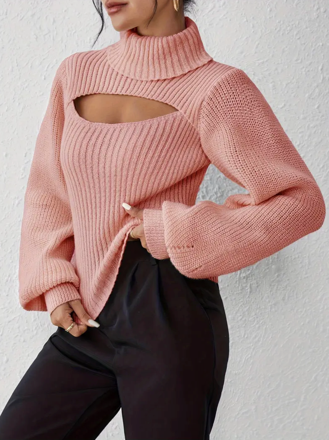 High Neck Sweater with Cutout