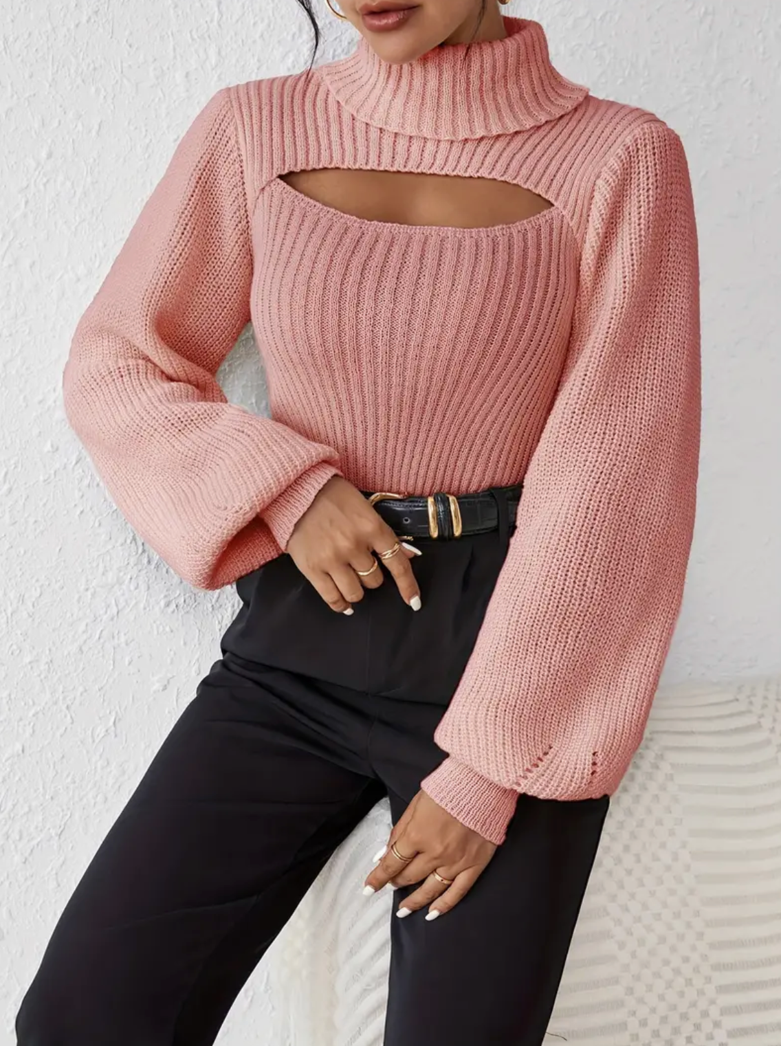 High Neck Sweater with Cutout