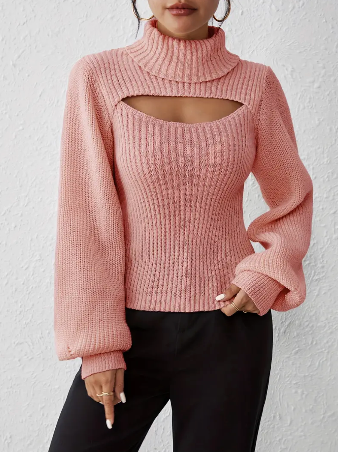 High Neck Sweater with Cutout