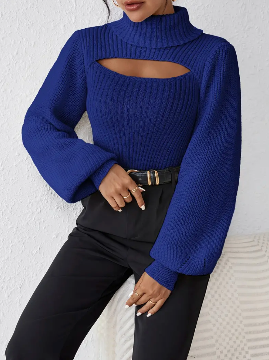 High Neck Sweater with Cutout