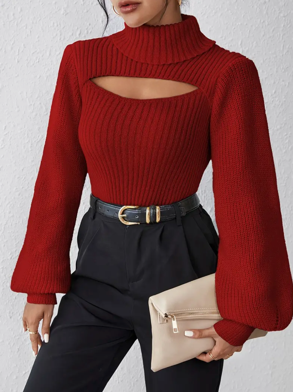 High Neck Sweater with Cutout