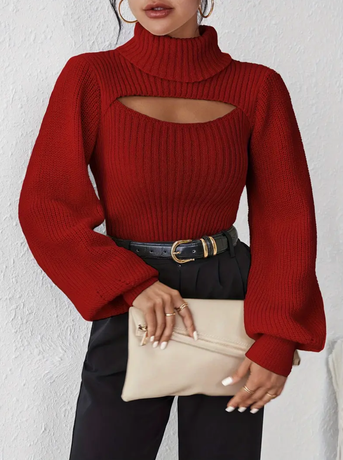 High Neck Sweater with Cutout