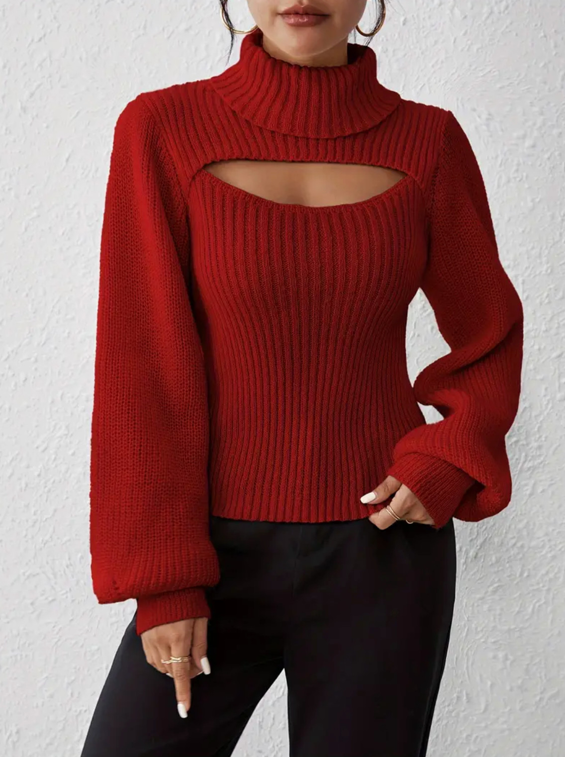 High Neck Sweater with Cutout