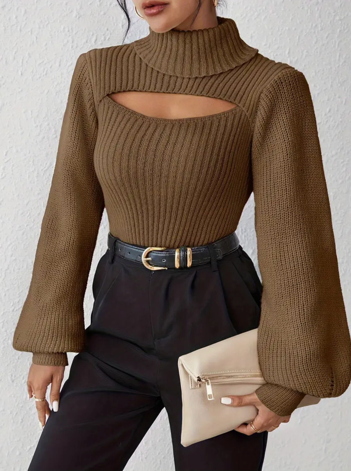 High Neck Sweater with Cutout