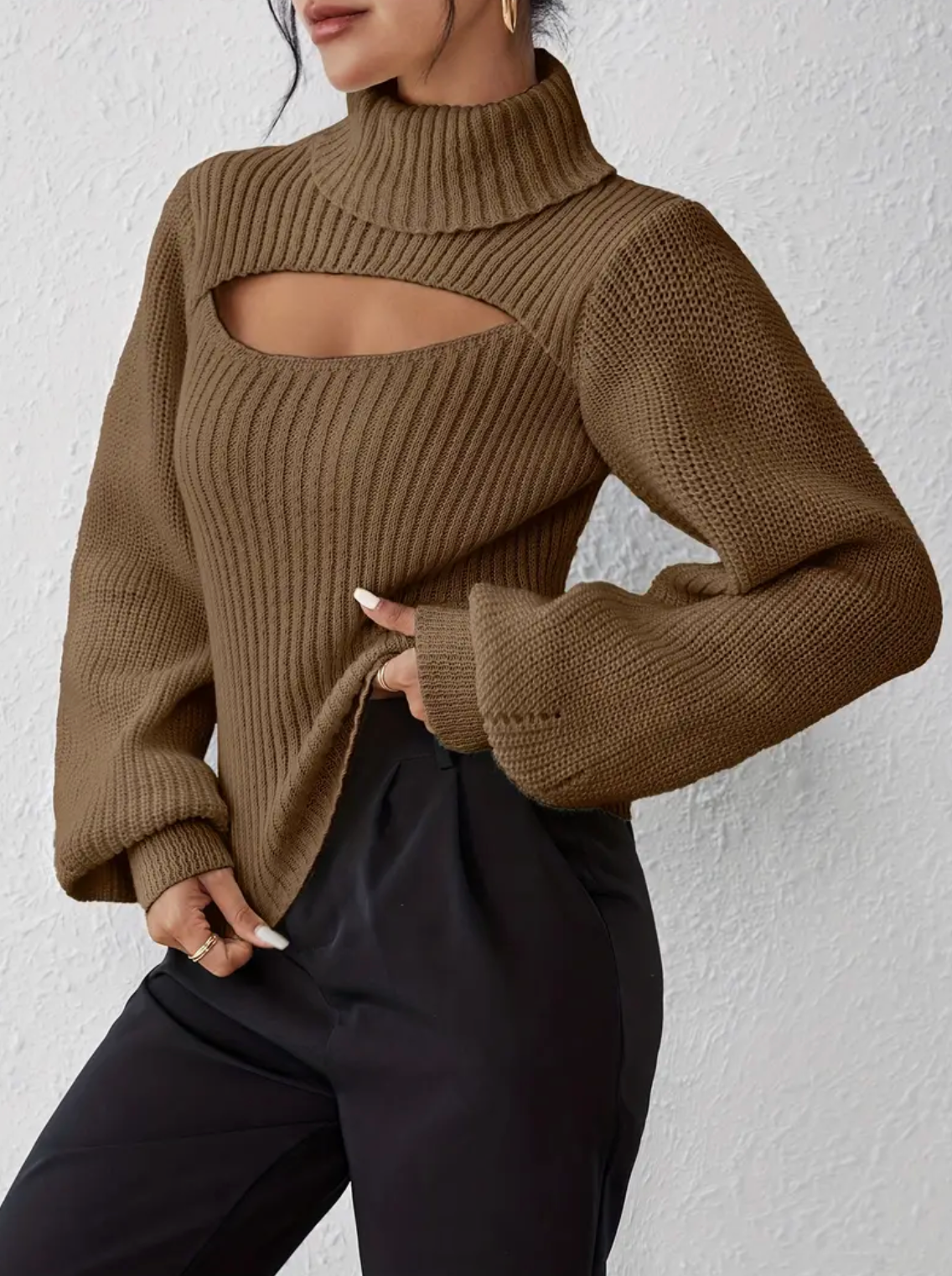 High Neck Sweater with Cutout