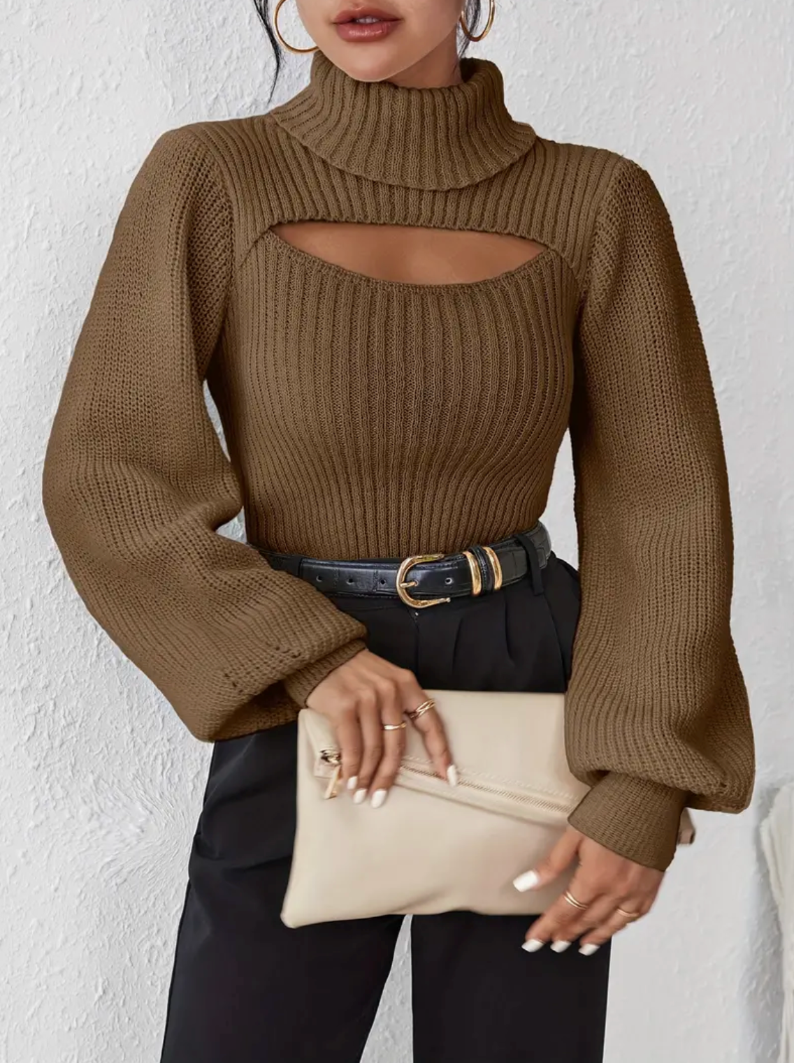 High Neck Sweater with Cutout