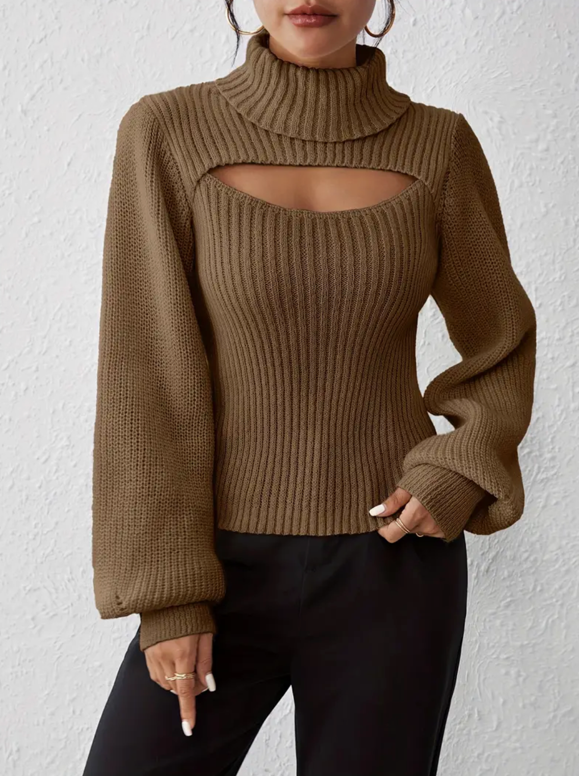 High Neck Sweater with Cutout