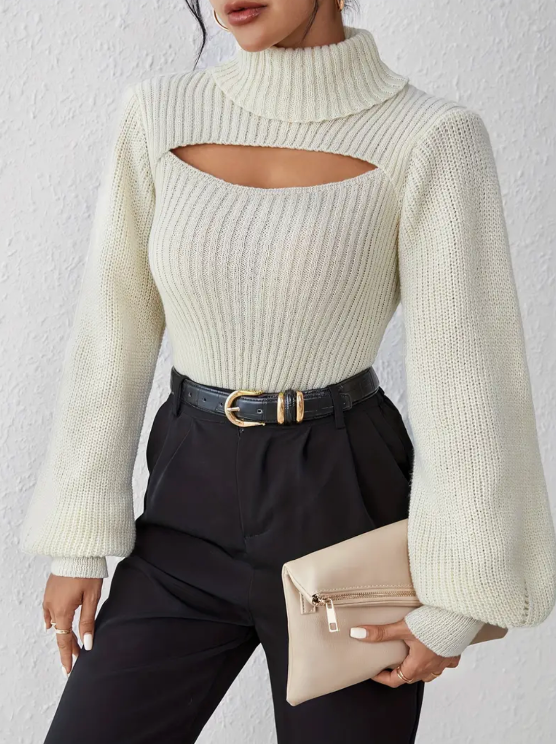 High Neck Sweater with Cutout