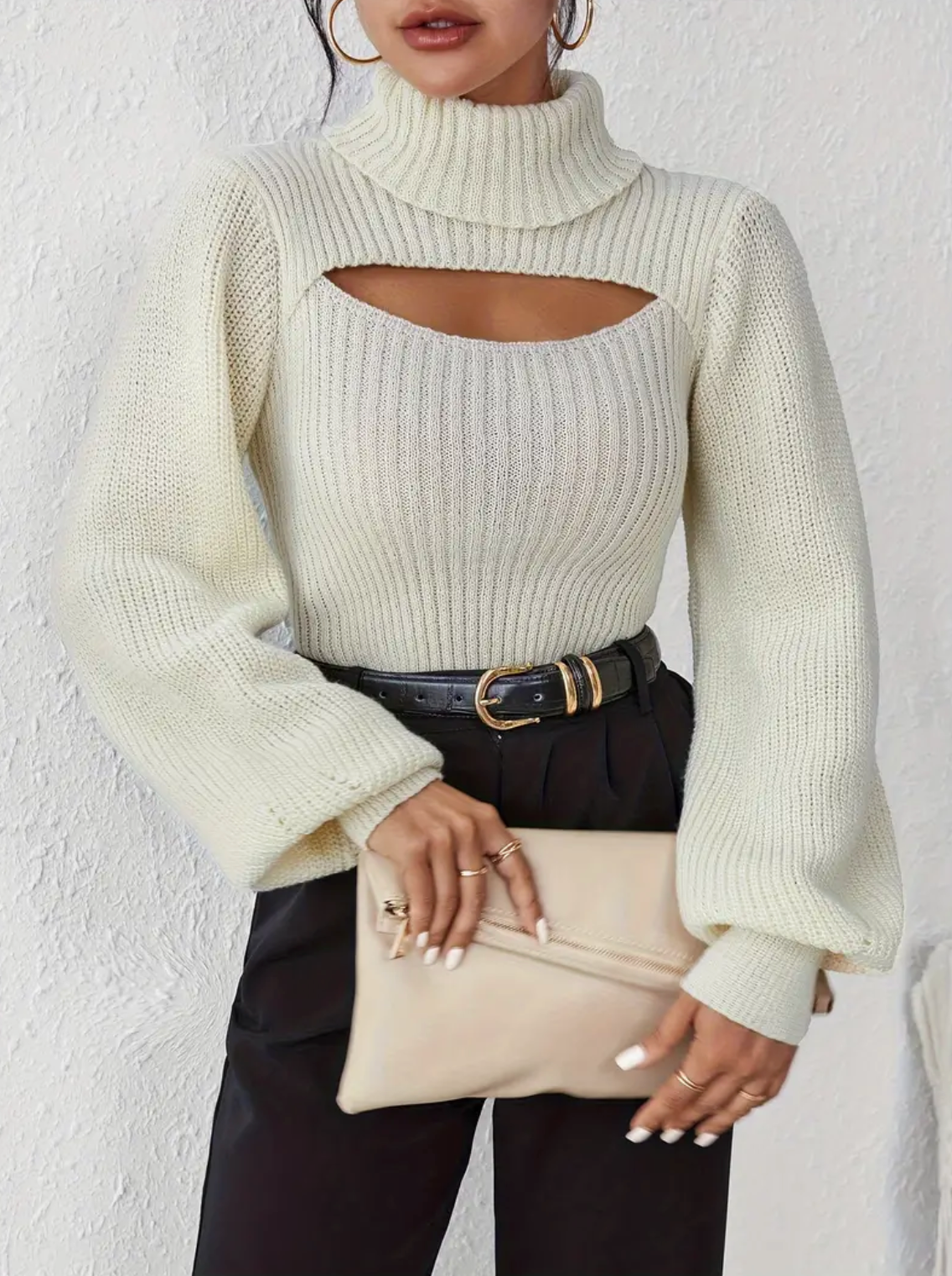 High Neck Sweater with Cutout