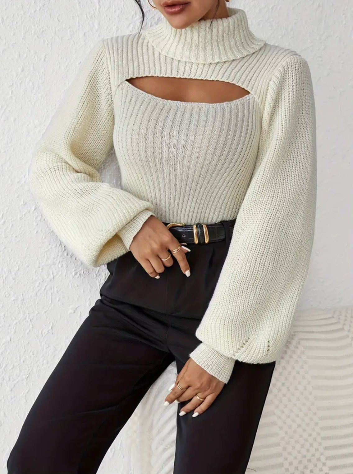 High Neck Sweater with Cutout