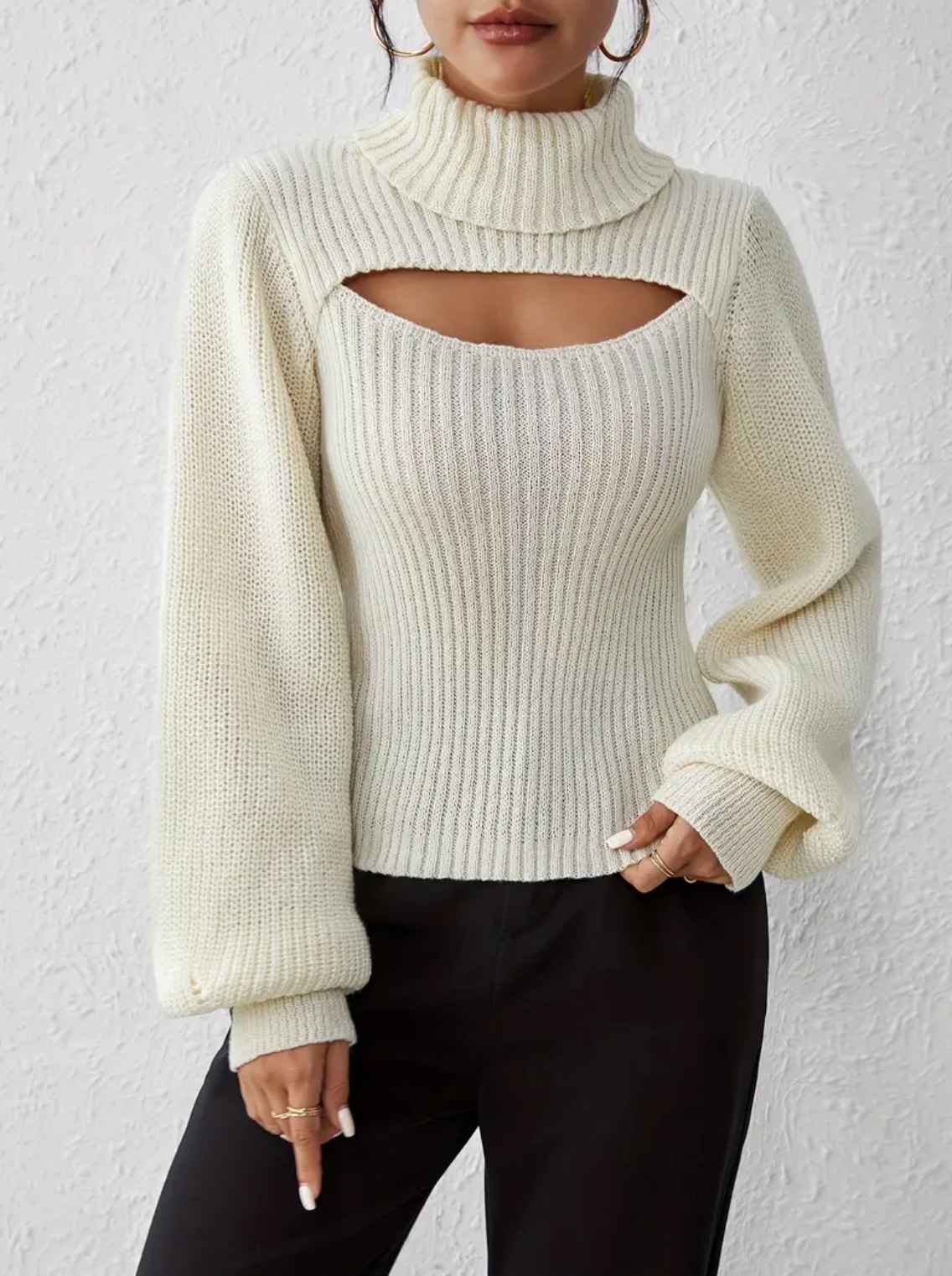 High Neck Sweater with Cutout