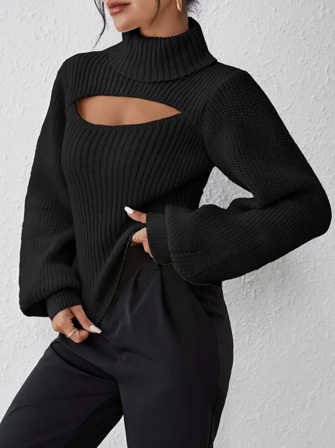 High Neck Sweater with Cutout