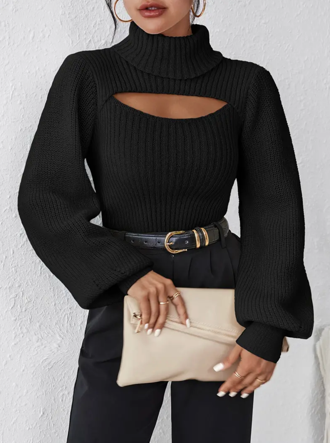 High Neck Sweater with Cutout