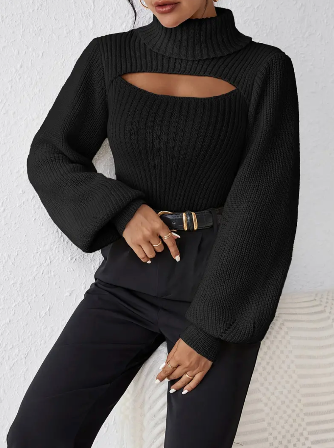 High Neck Sweater with Cutout