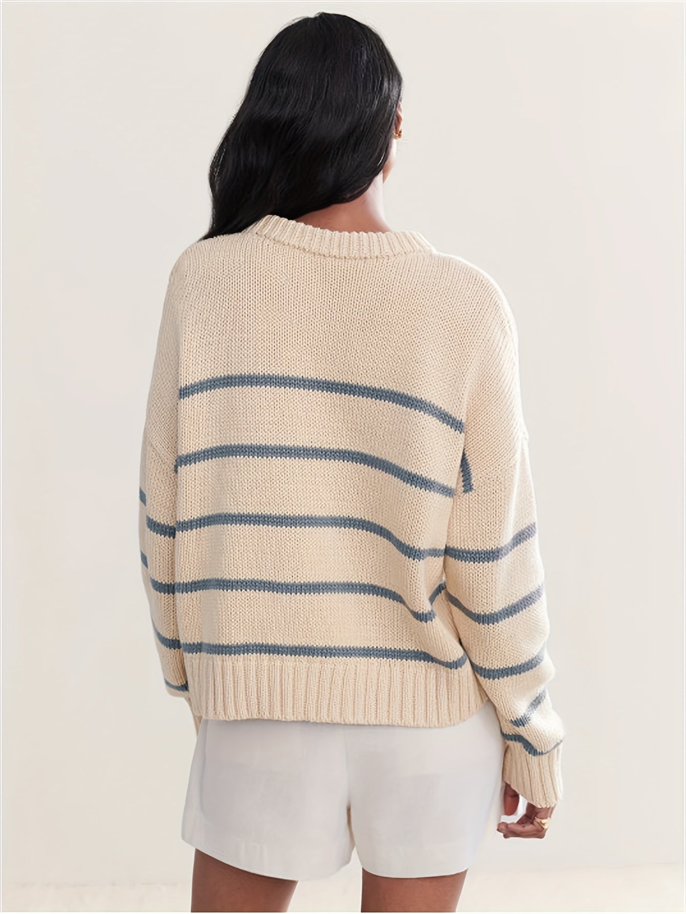 Striped sweater with dropped shoulder