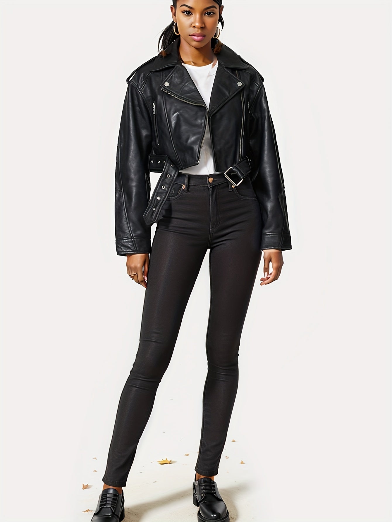 Leather jacket with adjustable belt